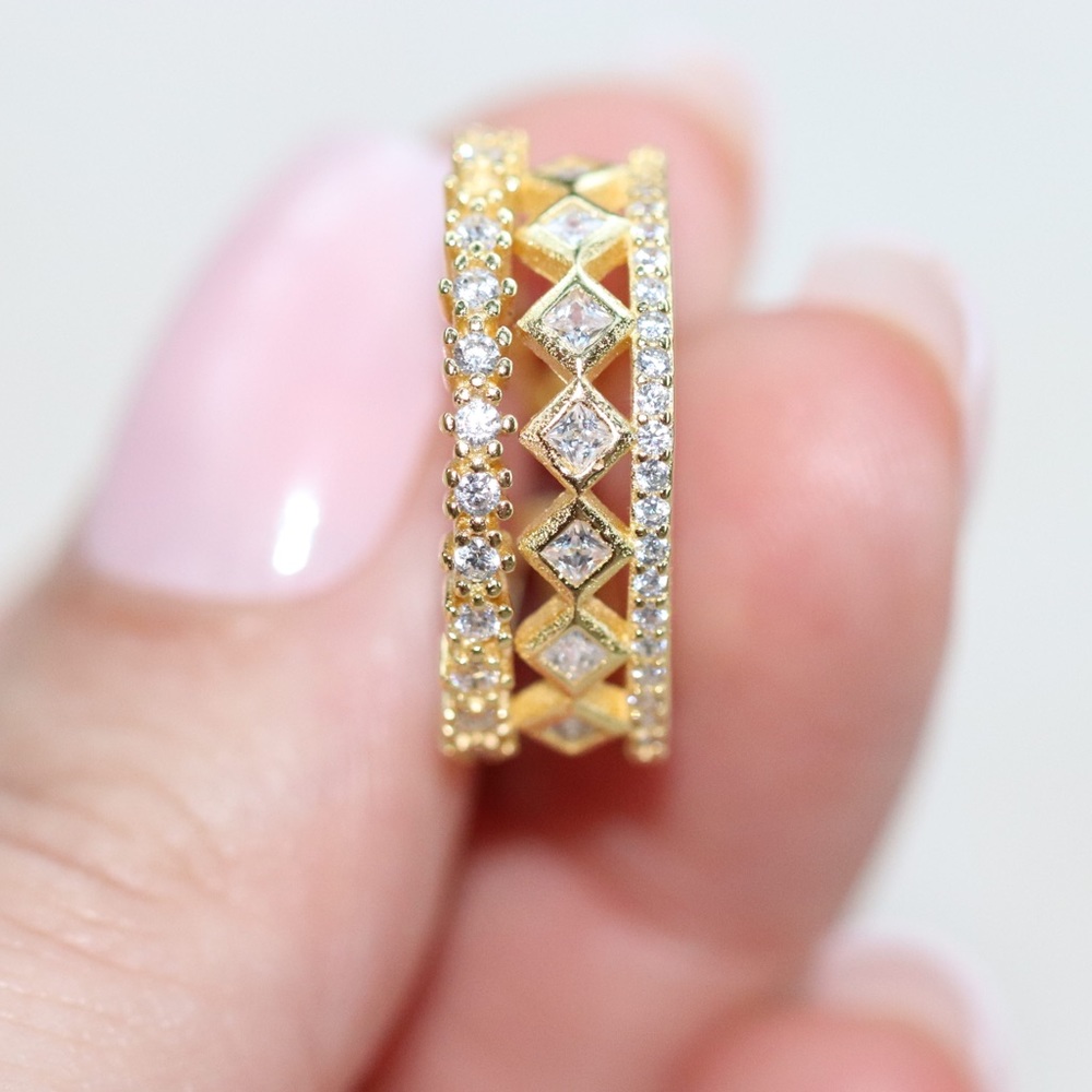 14k Gold Plated 3 Diamond Ring